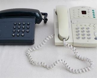 $30 Lot of 2 push-button office desk phones, coiled cords, 1980s? [Bin 31] 