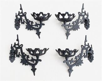 $50 - Black cast metal wall lamp holders, matte finish, reproduction Victorian, for kerosene lamps, adjustable, 2 holes for hanging.  W: 4" | H: 8.5" | D: 7.5"   - 4 available [Bin 25] 