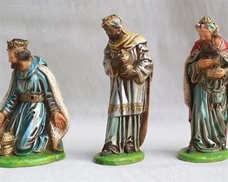 $30 - Set of 3 Wise Men, painted plaster.  H:  7.5"-9" [Bin 21] 