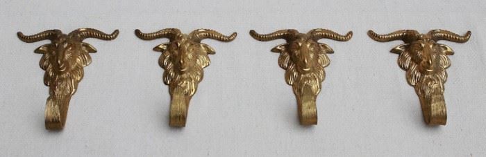 $60 - Cast brass rams head picture hangers.  W: 4" | H: 5" | D: 1.5" [Bin 15] 