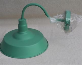 $30 - Lamp for indoor wall, mint green metal. Brand new, never used.  L: 13.5" | H: 9" | shade diameter: 10"