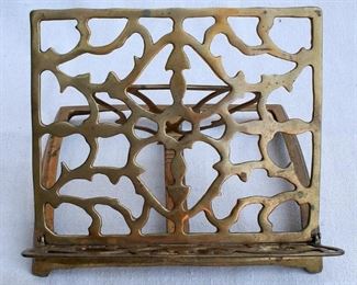 $40 - Cast brass tabletop bookstand, adjustable, collapsible.  W: 8.5" | H: 7" | D: 9"   [Bin 7B]