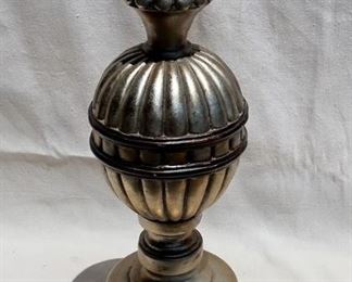 $30 - Table ornament, shape of round covered urn, resin painted with a gold/silver wash, solid.  W: 8" | H: 24" [Props] 