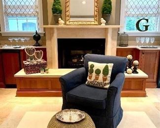 Another fantastic estate sale! This sale offers home decor, furnishings, patio furnishings, lawn & garden, apparel, household and MORE! $250 Navy Linen Blend Custom Slipcovered Chair 34x32x35