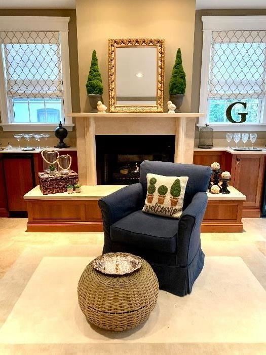 Another fantastic estate sale! This sale offers home decor, furnishings, patio furnishings, lawn & garden, apparel, household and MORE! $250 Navy Linen Blend Custom Slipcovered Chair 34x32x35