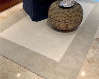 $200 Pottery Barn 5x8 Wool Henley Rug. Excellent Condition.                         $48 Woven Indoor/Outdoor Small Round Table 21”x15” 