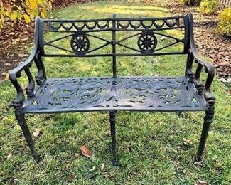 $80 Black Wrought Iron Bench, The scroll detail and the unique middle leg making this such a beautiful addition to your porch or patio! 38x20x28