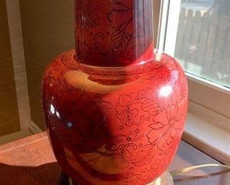 $100 Red Frederick Cooper Lamp 16”