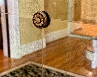 Close up of the modern mirror with distressed silvering. 