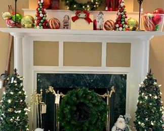 Christmas decor, hearth screen and brass hearth tools - get ready to cozy up for the holidays! 