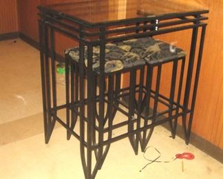 Patio Table, Metal Frame w/2 Chairs Tucked Away  