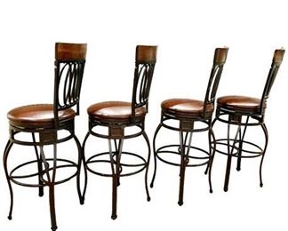 Lot 040
Wrought Metal and Oak Barstools