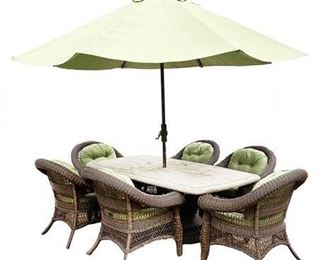 Lot 022
Frontgate Stone Top Patio Table Set With Umbrella