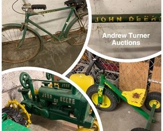 John Deere collectibles, bicycle etc.