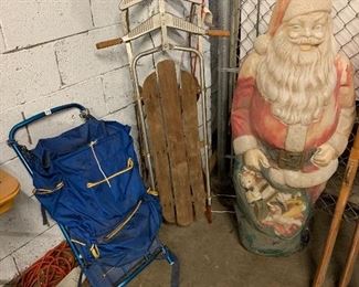 vintage santa, back back, sled