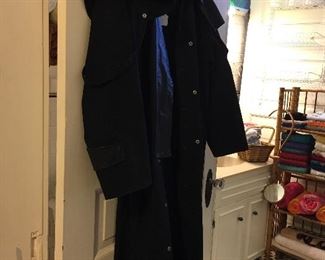 Western duster coat of leather and denim