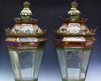 large pair of Chinese tole lanterns