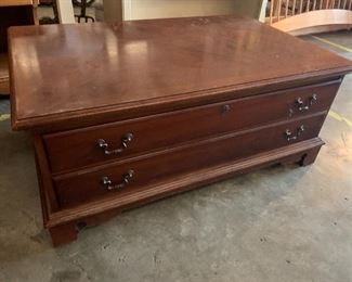 #51	broyhill 2 drawer coffee table wood 24x28x18	 $150.00 
