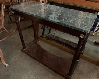 #61	green marble top end table as is feet 35x14x30	 $30.00 
