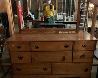 #62	maple 8 drawer dresser with mirror as is finish 58x19x32 mir 47x32	 $65.00 
