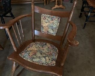 #68	wood oak rocker with tapestry seat and back 	 $45.00 
