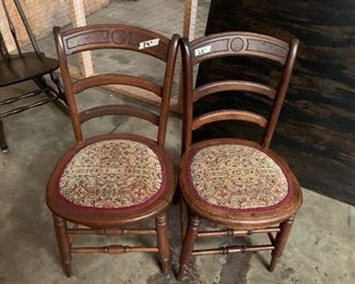 #214	(2) tapestry seat dining chairs 	 $50.00 
