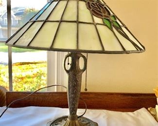 $295 Tiffany style lamp.  Shade 17" diam, base 8" diam, 21" H. 