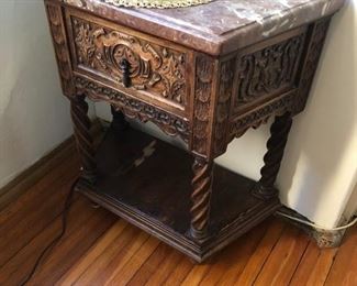 Pair of Barley Twist Renaissance carved Italian side tables $800 . Not seen a pair of Italian Renaissance 1800's Savonarola Renaissance Chair. The original folding chair. Carved walnut, carved paws and cartouche in center across back. $500 each