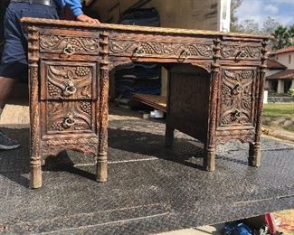 Renaissance Desk Partner desk - Carved renaissance revival - grapes wine motif - $1500