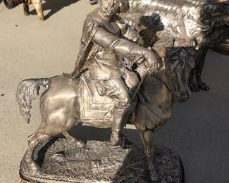 pair of Renaissance silvered equestrian statues $300each Spelter