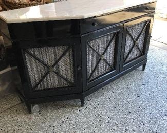 Black lacquer French Marble topped cabinet 