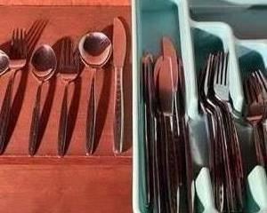 So Awesome Mid-Century Silverware Flatware Stainless with Black Diamond Pattern