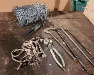 Barbed wire and tools