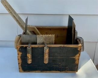 CLEARANCE!!!  $8.00 NOW, WAS $25.00.............Primitive Masonry Box and Tools (P087)