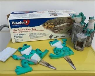 HALF OFF!  $6.00 NOW, WAS $12.00.............Havahart Trap and yard frogs (P015)