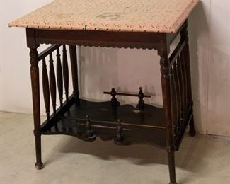 HALF OFF !  $22.50 NOW, WAS $45.00...........Small Ornate Antique Table, has contact paper attached on top, needs painting or refinishing, 28" x 20", 28" tall (P617)