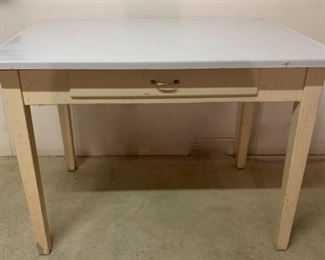 $60.00...............Antique Enamel Top Table with one Drawer, 48" x 28", 30 1/2" tall (P612)