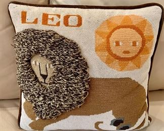 $20 - Leo Needlepoint Pillow; 12" H x 13" W 