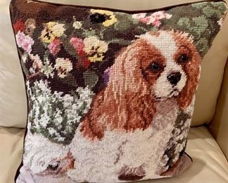 $20 - Cavalier King Charles Spaniel Needlepoint Pillow; 13" square, cotton and wool