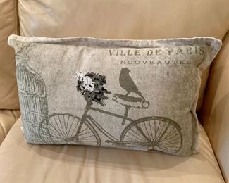 $10 - Bicycle Pillow, printed linen. 12" H x 18" W 