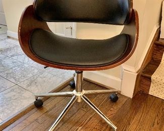 $95 - Mid Century Style Rolling Office Chair; as is, some nicks to the wood frame. 30.5" H x 21" D x 22.5" W