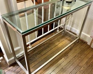 $250 - Glass Console table with Metal Base; 29.5" H x 14" D x 42" W