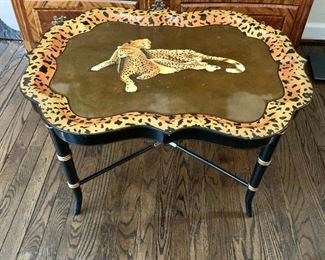 $495 - Maitland Smith Handpainted Cheetah Tray Table, 19" H x 24" D x 31" W