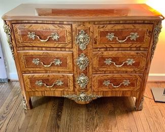 $1,200 - Francois Lelain Six Drawer Inlaid Sideboard; 37" H x 20" D x 48" W