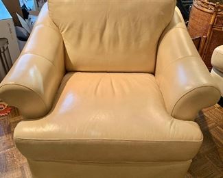 $450 - Cream Colored Leather Easy Chair; 30" H x 39" D x 40.5" W 