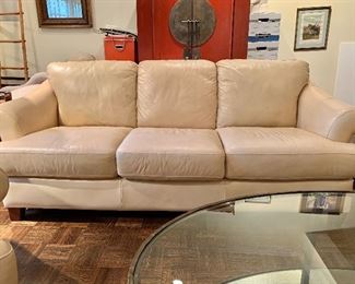 $895 - Cream Colored Leather Sofa; 30" H x 39" D x 7.5' W 