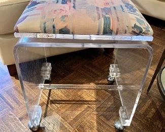 $140 - Lucite Vanity Stool on Wheels with Cushion Swivel Seat; 22" H x 16" D x 17" W 