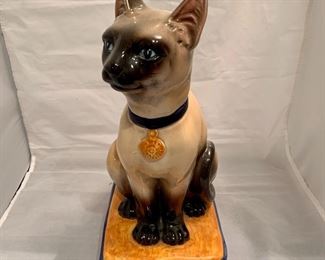 $75 - Large Ceramic Siamese Cat Decor, made in Italy, 14" H x 8.5" D x 7" W