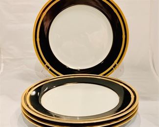 $160 - Four Christian Dior Gaudron Onyx and Gold Dinner Plates, 11" diameter, good condition