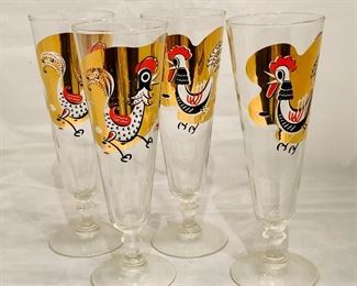 $32 - Vintage Rooster Pilsner Glasses, 8.5" H 